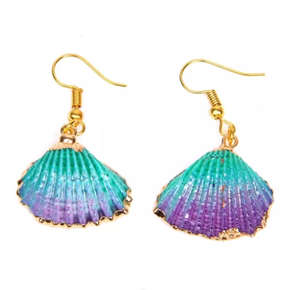 Rainbow Shell Gold-Dipped Beach Hook Earrings - Picture 2 of 4